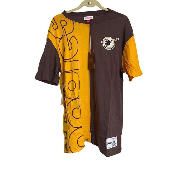 Mitchell & Ness T-Shirt Medium Yellow Brown San Diego Padres Short Sleeve NWT - Picture 1 of 8